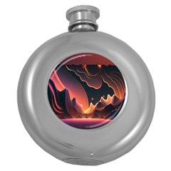 Fire Flame Burn Hot Heat Light Burning Orange Round Hip Flask (5 Oz) by pakminggu