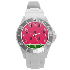 Watermelon Fruit Summer Red Fresh Food Healthy Round Plastic Sport Watch (l) by pakminggu