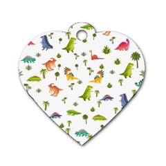 Vector Baby Dino Seamless Pattern Dog Tag Heart (two Sides) by Grandong