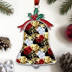 Roses Seamless Pattern Metal Holly Leaf Bell Ornament by Grandong