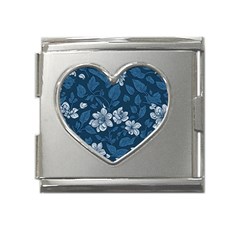 Pattern Flowers Design Nature Mega Link Heart Italian Charm (18mm) by Grandong