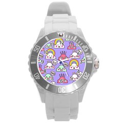 Cloud-seamless-pattern -- Round Plastic Sport Watch (l) by pakminggu