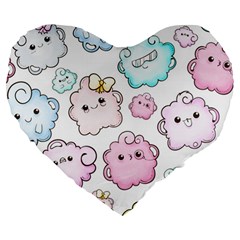 Cute-doodle-cartoon-seamless-pattern Large 19  Premium Flano Heart Shape Cushions by pakminggu