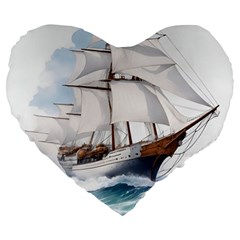 Ship Sail Sea Waves Large 19  Premium Heart Shape Cushions by uniart180623