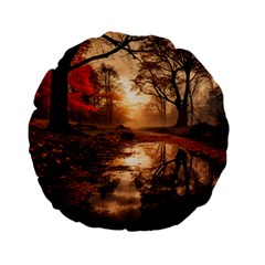 Trees Sunset Mist Standard 15  Premium Flano Round Cushions by pakminggu