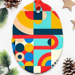 Geometric Shape Colorful Abstract Wave Oval Ornament (two Sides) by Cowasu