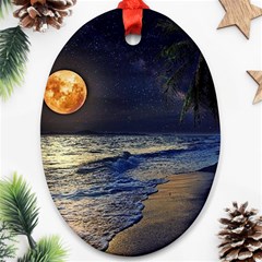 Beautiful Moon Nigh Sky Stars Ornament (oval) by Cowasu