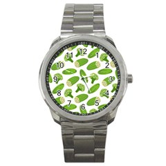 Vegetable Pattern With Composition Broccoli Sport Metal Watch by pakminggu