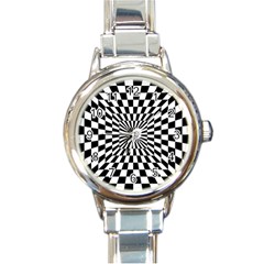 Optical-illusion-chessboard-tunnel Round Italian Charm Watch by Bedest