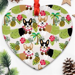 Corgis Hula Pattern Heart Ornament (two Sides) by Cowasu