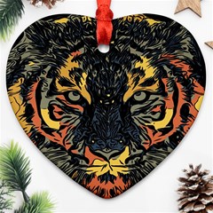 Tiger-predator-abstract-feline Heart Ornament (two Sides) by Cowasu