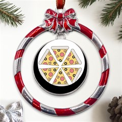 Pizza-slice-food-italian Metal Red Ribbon Round Ornament by Sarkoni