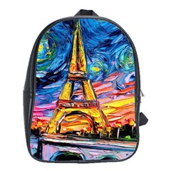 Eiffel Tower Starry Night Print Van Gogh School Bag (xl) by Sarkoni