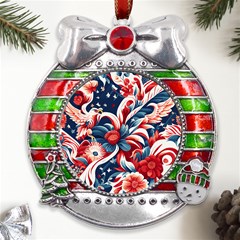 America Pattern Metal X mas Ribbon With Red Crystal Round Ornament by Valentinaart