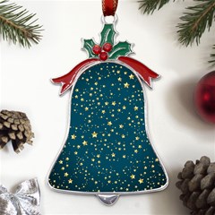 Star Golden Pattern Christmas Design White Gold Metal Holly Leaf Bell Ornament by Ravend