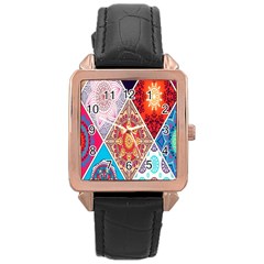 Mandala Pattern, Desenho, Designs, Glitter, Pattern Rose Gold Leather Watch  by nateshop