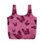 Pink Glitter Butterfly Full Print Recycle Bag (M) Front