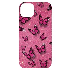 Pink Glitter Butterfly Iphone 14 Plus Black Uv Print Case by Ndabl3x