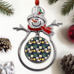 Flower Grey Pattern Floral Metal Snowman Ornament by Dutashop