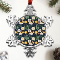 Flower Grey Pattern Floral Metal Small Snowflake Ornament by Dutashop