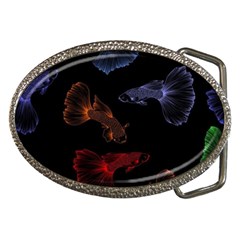 Vector Aquarium Guppies Seamless Fish Pattern With Black Background Belt Buckles by Grandong