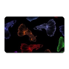 Vector Aquarium Guppies Seamless Fish Pattern With Black Background Magnet (rectangular) by Grandong