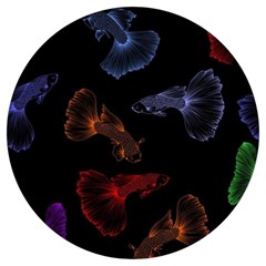 Vector Aquarium Guppies Seamless Fish Pattern With Black Background Round Trivet by Grandong