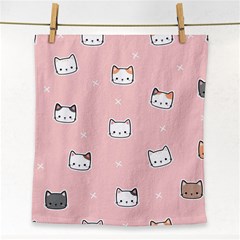 Cute Cat Cartoon Doodle Seamless Pink Pattern Face Towel by Grandong