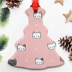 Cute Cat Cartoon Doodle Seamless Pink Pattern Christmas Tree Ornament (two Sides) by Grandong