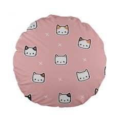 Cute Cat Cartoon Doodle Seamless Pink Pattern Standard 15  Premium Round Cushions by Grandong