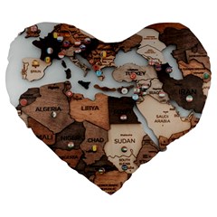 3d Vintage World Map Large 19  Premium Flano Heart Shape Cushions by Grandong