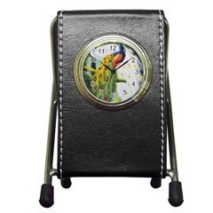 Peacock Art Pen Holder Desk Clock by Grandong