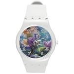 Abstract Blossoms  Round Plastic Sport Watch (M) Front