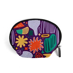 Colorful Shapes On A Purple Background Accessory Pouch (small) by LalyLauraFLM