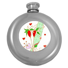 Flowers Illustration T- Shirtflowers T- Shirt (1) Round Hip Flask (5 Oz) by ZUXUMI