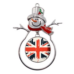 Union Jack England Uk United Kingdom London Metal Snowman Ornament by uniart180623