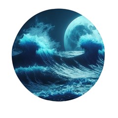 Moonlight High Tide Storm Tsunami Waves Ocean Sea Mini Round Pill Box by uniart180623