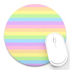 Cute Pastel Rainbow Stripes Round Mousepad by Ket1n9