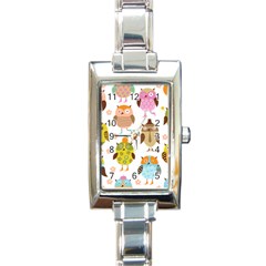 Cute Owls Pattern Rectangle Italian Charm Watch by Ket1n9