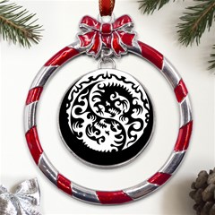 Ying Yang Tattoo Metal Red Ribbon Round Ornament by Ket1n9