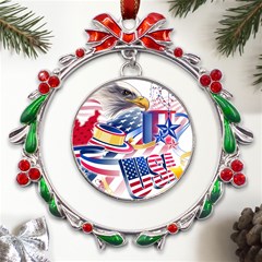 Independence Day United States Of America Metal X mas Wreath Ribbon Ornament by Ket1n9