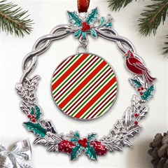 Christmas-color-stripes Metal X mas Wreath Holly Leaf Ornament by Grandong