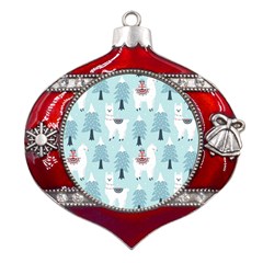 Christmas-tree-cute-lama-with-gift-boxes-seamless-pattern Metal Snowflake And Bell Red Ornament by Grandong