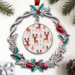 Christmas-seamless-pattern-with-reindeer Metal X mas Wreath Holly Leaf Ornament by Grandong