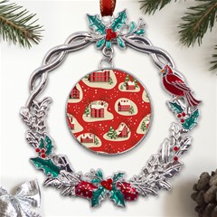 Christmas-new-year-seamless-pattern Metal X mas Wreath Holly Leaf Ornament by Grandong