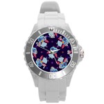 Owl-pattern-background Round Plastic Sport Watch (L) Front