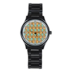 Owl-pattern-background Stainless Steel Round Watch by Grandong