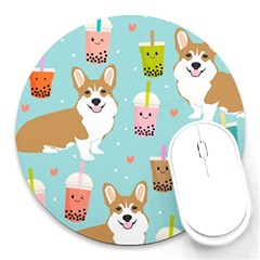 Welsh Corgi Boba Tea Bubble Cute Kawaii Dog Breed Round Mousepad by Grandong