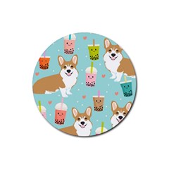 Welsh Corgi Boba Tea Bubble Cute Kawaii Dog Breed Rubber Round Coaster (4 Pack) by Grandong