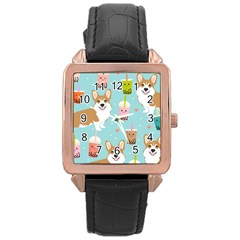 Welsh Corgi Boba Tea Bubble Cute Kawaii Dog Breed Rose Gold Leather Watch  by Grandong